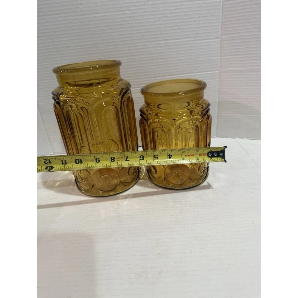 Vintage Amber Moon & Stars Glass Canisters (Set of 2) – No Lids